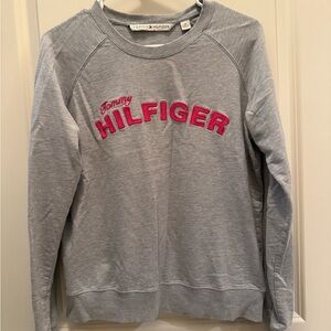 Tommy Hilfiger Grey Sweatshirt | Pink Logo | Size Medium